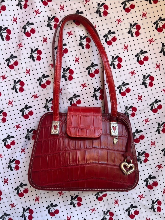 Brighton Handbags - Brighton Greta Red Croc Embossed Leather Shoulder Bag | Silver Heart Hardware